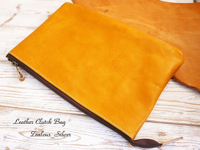 送料無料 ヌメ革 クラッチバッグ lbg23 ハンドメイド 姫路レザー 手染めキャメル