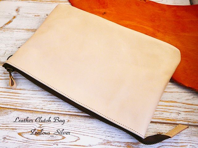 送料無料 ヌメ革 クラッチバッグ lbg23 ハンドメイド 姫路レザー タンロー(ナチュラル)