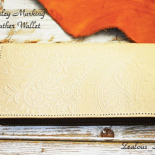 送料無料 ペイズリー柄 ヌメ革 ラウンドファスナーレザーウォレット  