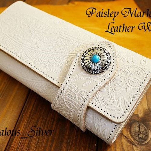 送料無料 ペイズリー柄 ヌメ革 バイカーズ レザーウォレット  