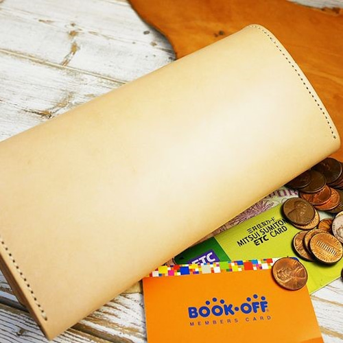 送料無料 コインが大きく開く!! 3つ折りロングウォレット 本ヌメ革  