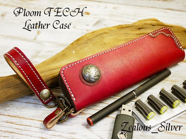 送料無料 Ploom TECH プルームテック ラウンドファンスナーインディアンレザーケース  手染めボルドー