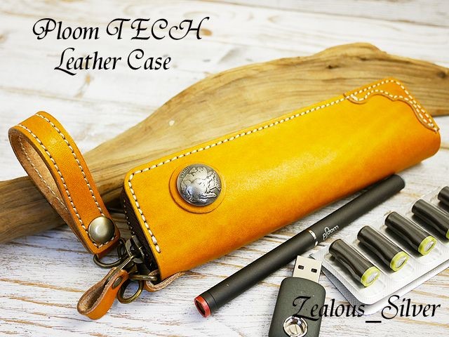 送料無料 Ploom TECH プルームテック ラウンドファンスナーインディアンレザーケース  手染めキャメル