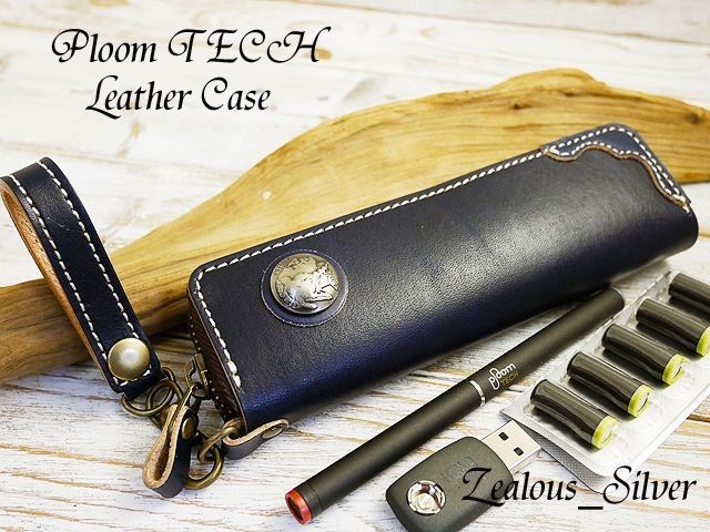 送料無料 Ploom TECH プルームテック ラウンドファンスナーインディアンレザーケース  手染めネイビー