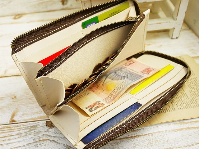 送料無料 大きく開く!!L型ファスナー ロングウォレット 姫路レザー ハンドメイド lwt74  手染め空ブルー