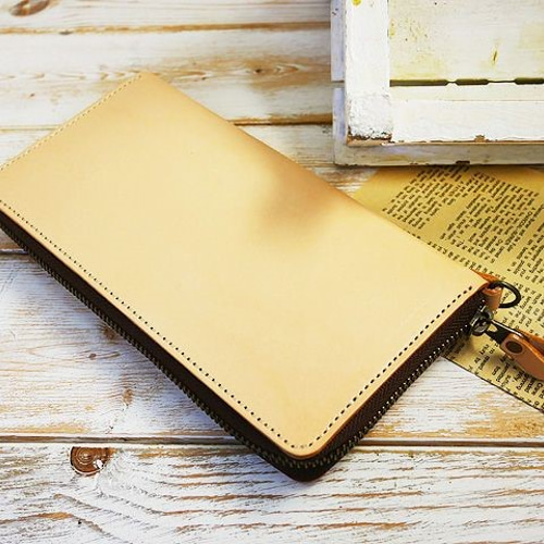 送料無料 ヌメ革 Lサイズラウンドファスナー ロングウォレット  