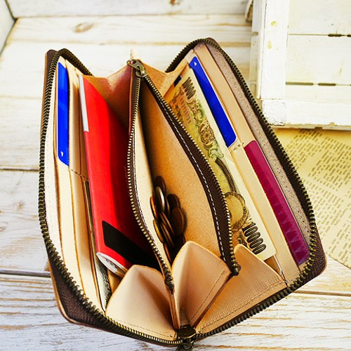 送料無料 ヌメ革 Lサイズラウンドファスナー ロングウォレット  