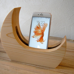 音箱 - 月 - 明（桧）（木製スピーカースタンド iPhone） スマホ
