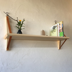 木とレザーのウォールシェルフ-70cm幅（石膏ボードフック付