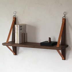 木とレザーのウォールシェルフ 52．5cm幅（石膏ボード