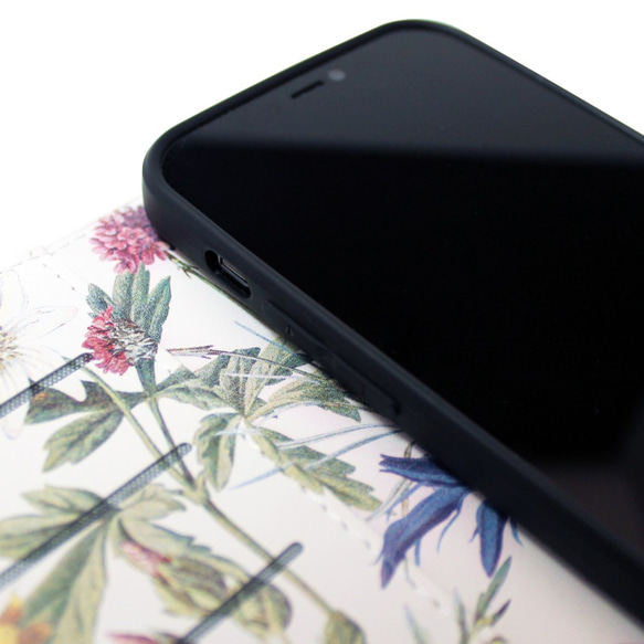 【両面デザイン】 iPhoneケース 手帳型レザーケースカバー（花柄）ヴィンテージフラワーボタニカル15/14/13ミニ 6枚目の画像