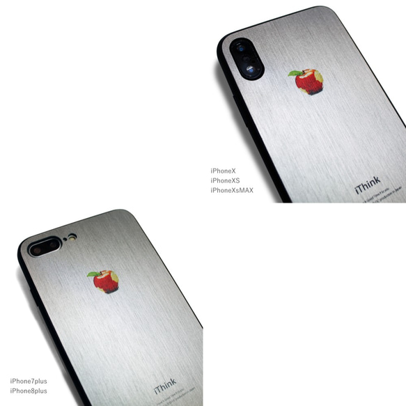 【まるで金属のようなiPhoneケース】 iPhoneケースカバー（シルバー×ブラック）赤リンゴ　耐衝撃 SE2/SE3 5枚目の画像