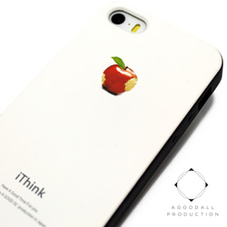 iphone5/5s/SE用☆軽量レザーケースカバー（オフホワイト×ブラック）赤リンゴ 1枚目の画像