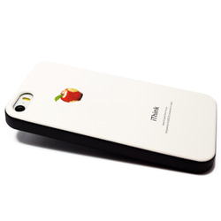 iphone5/5s/SE用☆軽量レザーケースカバー（オフホワイト×ブラック）赤リンゴ 2枚目の画像