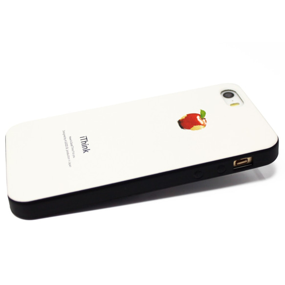 iphone5/5s/SE用☆軽量レザーケースカバー（オフホワイト×ブラック）赤リンゴ 3枚目の画像