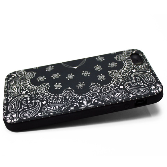 iphone5 / iphone5s / iphoneSE レザーケースカバー（ペイズリー×ブラック）paisley 2枚目の画像