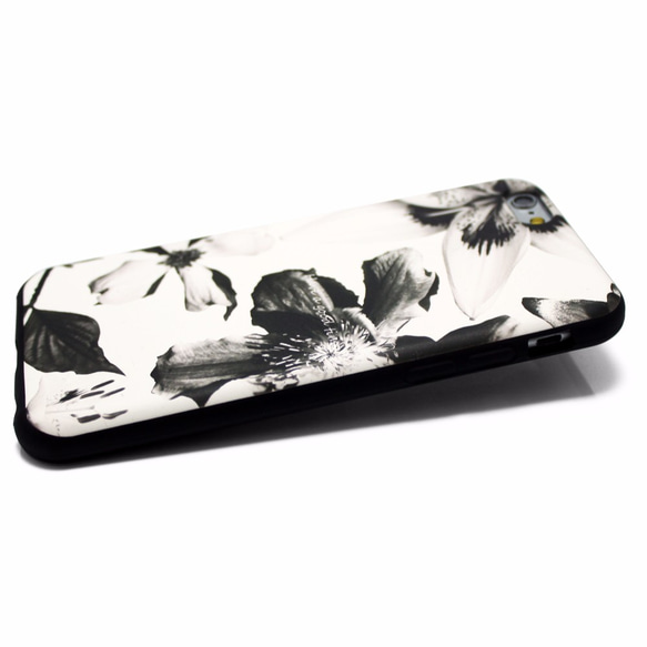 iphone6ケース / iphone6sケース（4.7寸用）レザーケースカバー（花柄×ブラック）ホワイトフラワー 2枚目の画像