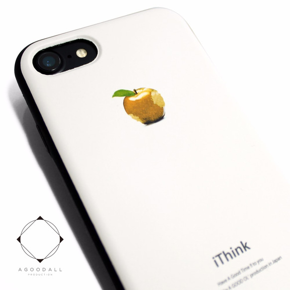 iPhone7/iPhone8/iPhoneSE2/iPhoneSE3 レザーケースカバー（オフホワイト）黄金のリンゴ 1枚目の画像