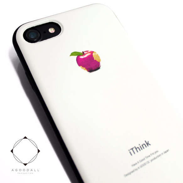 iPhone7/iPhone8/iPhoneSE2/iPhoneSE3 レザーケースカバー（オフホワイト）ピンクリンゴ 1枚目の画像