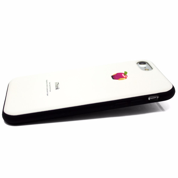 iPhone7/iPhone8/iPhoneSE2/iPhoneSE3 レザーケースカバー（オフホワイト）ピンクリンゴ 2枚目の画像