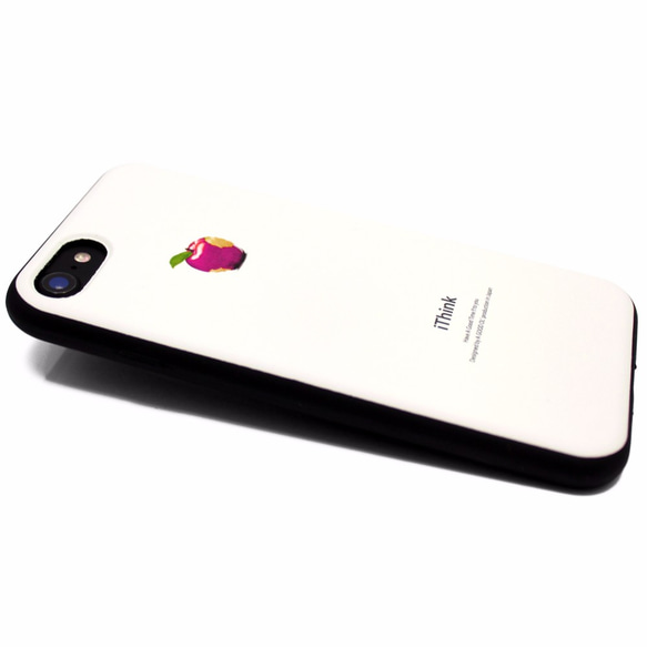 iPhone7/iPhone8/iPhoneSE2/iPhoneSE3 レザーケースカバー（オフホワイト）ピンクリンゴ 3枚目の画像