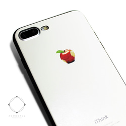 iphone7plusケース/iphone8plusケース（5.5インチ用）レザーケースカバー（オフホワイト）赤リンゴ 1枚目の画像