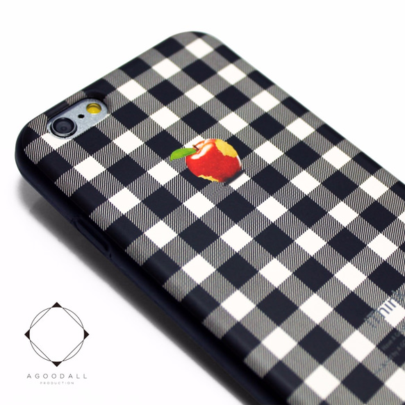 iphone6plus/iphone6splusケース レザーケース（シェパードチェック）赤リンゴ 1枚目の画像