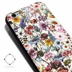 iphone6ケース / iphone6sケース（4.7寸用）レザーケースカバー（花柄×ブラック）ワイルドフラワー 1枚目の画像