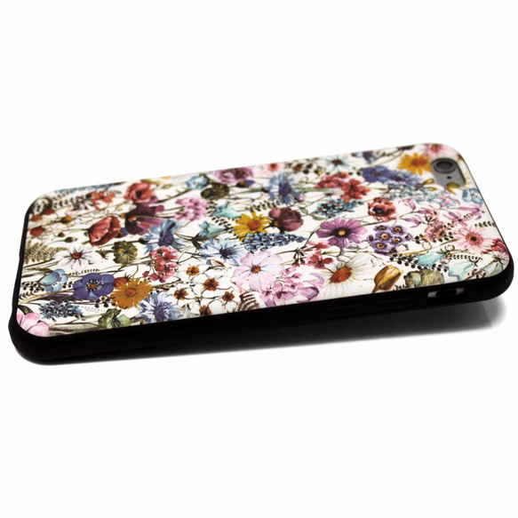 iphone6ケース / iphone6sケース（4.7寸用）レザーケースカバー（花柄×ブラック）ワイルドフラワー 2枚目の画像