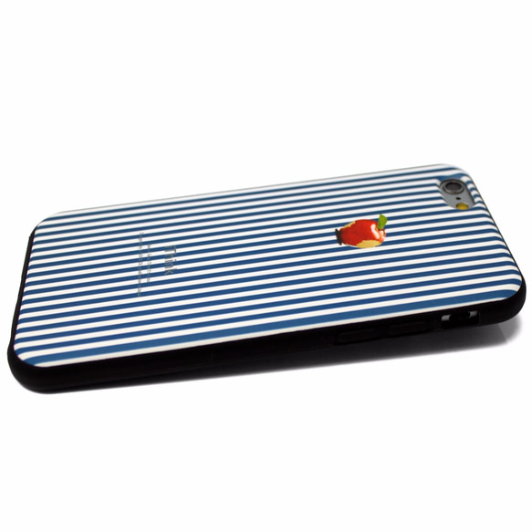 iphone6ケース/iphone6sケース（4.7寸用）レザーケースカバー（ロンドンストライプ）赤リンゴ 2枚目の画像