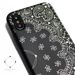 iphoneXケース / iphoneXsケース レザーケースカバー（ペイズリー×ブラック）paisley X / Xs 1枚目の画像