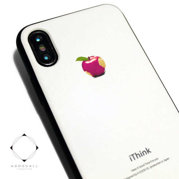 iphoneXケース / iphoneXsケース レザーケースカバー（オフホワイト）ピンクリンゴ X / Xs 1枚目の画像