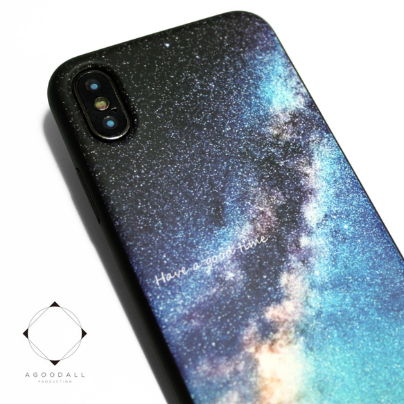 iphoneXケース / iphoneXsケース レザーケースカバー（天の川×ブラック）夜空 星柄 X / Xs 1枚目の画像