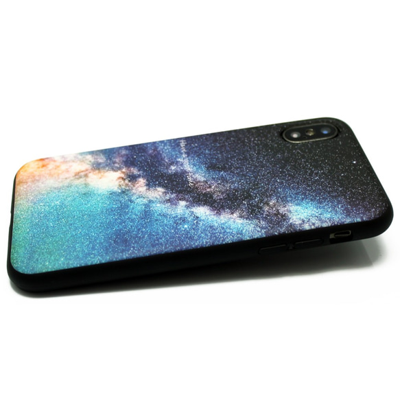 iphoneXケース / iphoneXsケース レザーケースカバー（天の川×ブラック）夜空 星柄 X / Xs 2枚目の画像