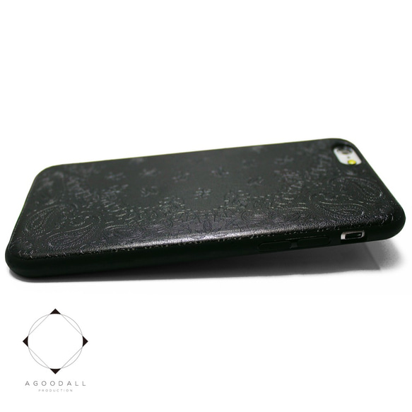 iphone6ケース / iphone6sケース 特殊エンボス加工 レザーケースカバー（ペイズリー×ブラック） 1枚目の画像
