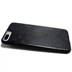 iphone7plusケース/iphone8plusカバー 特殊エンボス加工 レザーケースカバー（ペイズリー×ブラック） 2枚目の画像