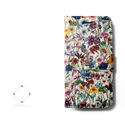 【両面デザイン】 iphoneケース 手帳型 レザーケース カバー（花柄）ワイルドフラワーボタニカル 11/SE3~ 1枚目の画像