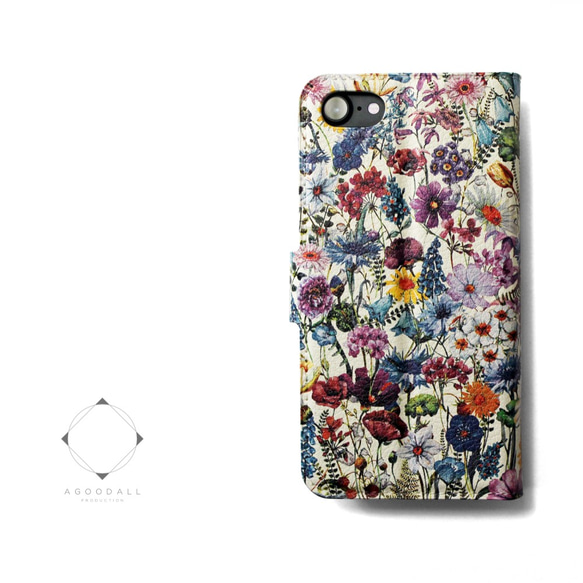 【両面デザイン】 iphoneケース 手帳型 レザーケース カバー（花柄）ワイルドフラワーボタニカル 11/SE3~ 2枚目の画像