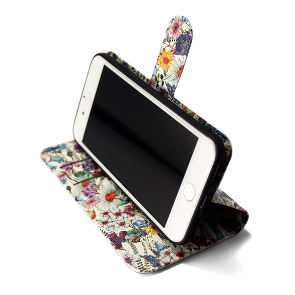 【両面デザイン】 iphoneケース 手帳型 レザーケース カバー（花柄）ワイルドフラワーボタニカル 11/SE3~ 5枚目の画像