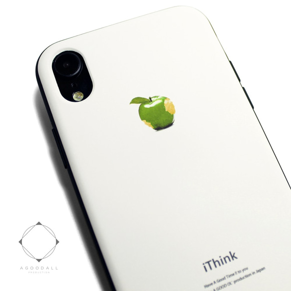 iphoneXRケース / iphoneXRカバー レザーケースカバー（オフホワイト）青リンゴ　シンプル　XR 1枚目の画像