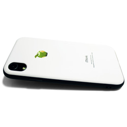 iphoneXRケース / iphoneXRカバー レザーケースカバー（オフホワイト）青リンゴ　シンプル　XR 2枚目の画像