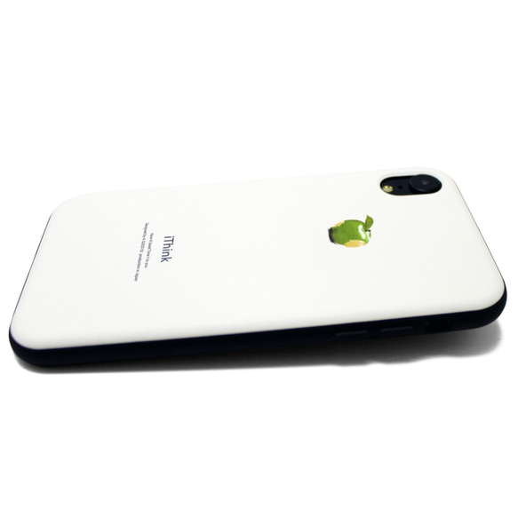 iphoneXRケース / iphoneXRカバー レザーケースカバー（オフホワイト）青リンゴ　シンプル　XR 3枚目の画像