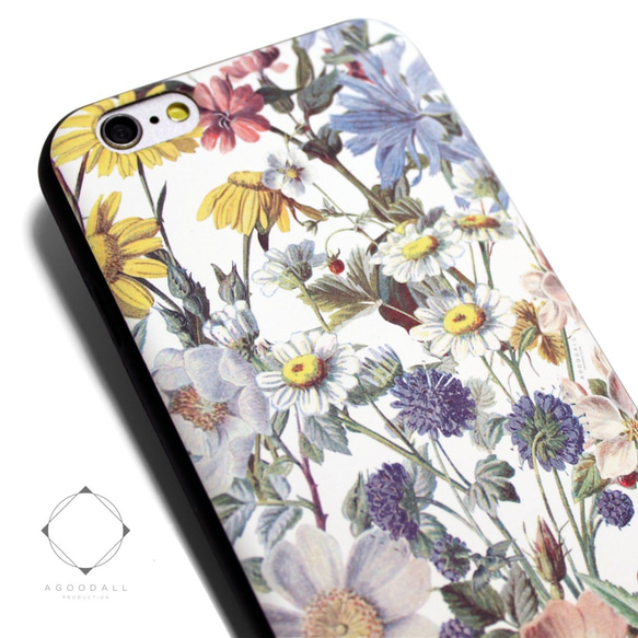 iphone6ケース / iphone6sケース（4.7寸用）レザーケースカバー（花柄×ブラック）ヴィンテージフラワー 1枚目の画像