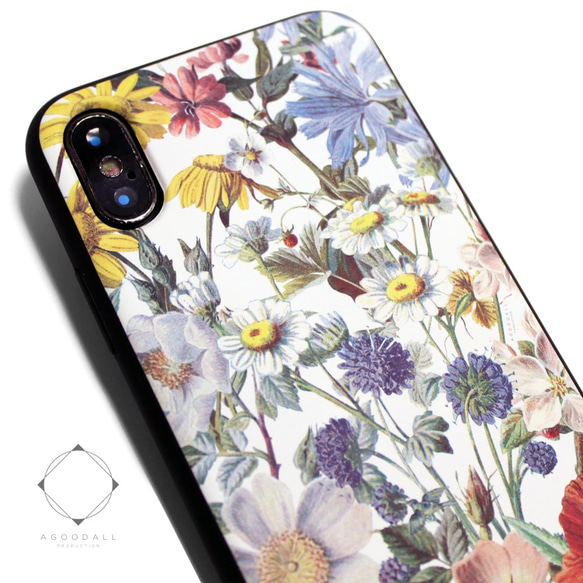 iphoneXSMAXケース / iphoneXSMAXカバー レザーケースカバー（花柄×ブラック）ヴィンテージフラワー 1枚目の画像