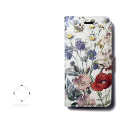 【両面デザイン】 iphoneケース 手帳型 レザーケースカバー（花柄）ヴィンテージフラワー ボタニカル11/SE3~ 1枚目の画像