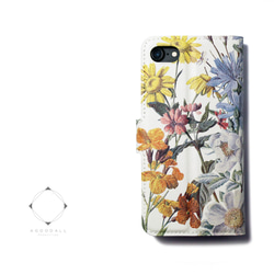 【両面デザイン】 iphoneケース 手帳型 レザーケースカバー（花柄）ヴィンテージフラワー ボタニカル11/SE3~ 2枚目の画像