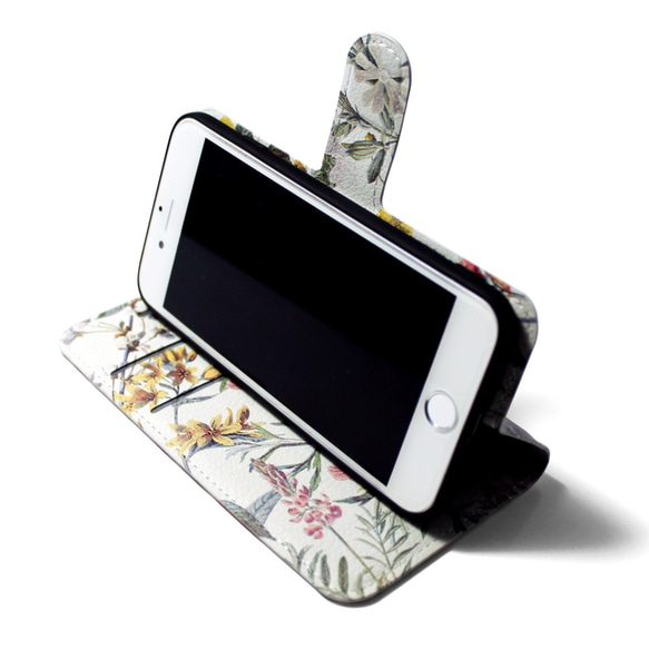 【両面デザイン】 iphoneケース 手帳型 レザーケースカバー（花柄）ヴィンテージフラワー ボタニカル11/SE3~ 5枚目の画像