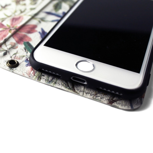 【両面デザイン】 iphoneケース 手帳型 レザーケースカバー（花柄）ヴィンテージフラワー ボタニカル11/SE3~ 8枚目の画像