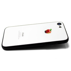 【曲げても落としても割れないガラス】 iphoneケースカバー（ホワイト×ブラック）赤リンゴ　耐衝撃 3枚目の画像