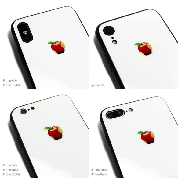 【曲げても落としても割れないガラス】 iphoneケースカバー（ホワイト×ブラック）赤リンゴ　耐衝撃 5枚目の画像